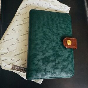 New Philippe Charriol Vintage Day Planner in  Leather with Gold Logo Snap